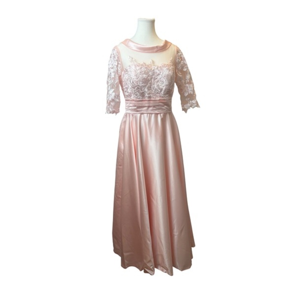 Pink Lace Satin‎ Evening Gown Size 12 Floral Formal Dress MOTB Wedding Gown